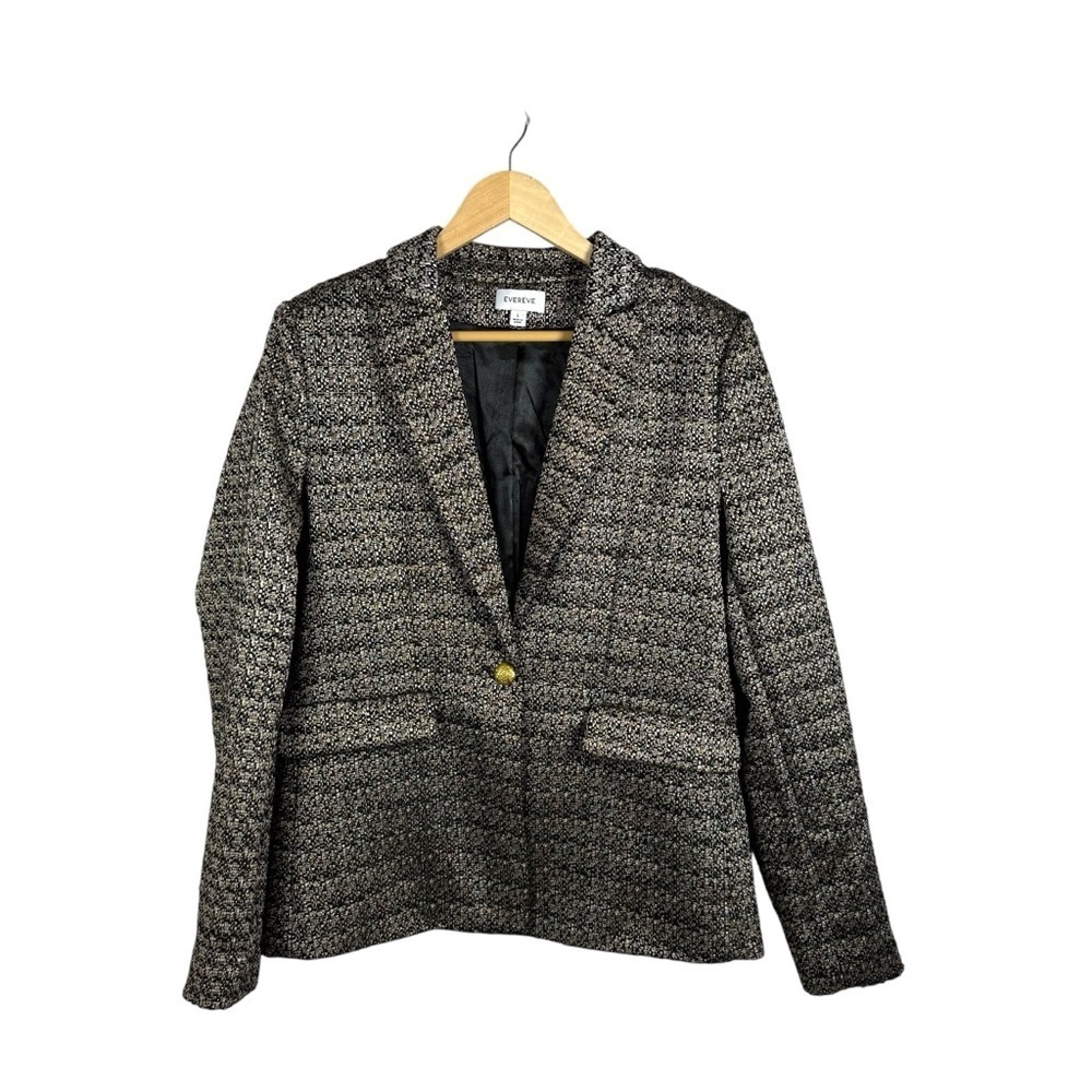 NWOT Evereve Women’s Starstruck Oversized Metallic Tweed Blazer Size L